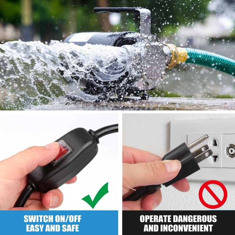 FIDISP Water Transfer Pump, 115V 1/10HP Electric Utility Pump with On/Off Switch 1 * 6ft Water Hoses Kit for Removing Water from Garden Pools Aquariums Hot Tub Draining 1/8’’ Low Suction - Image 3